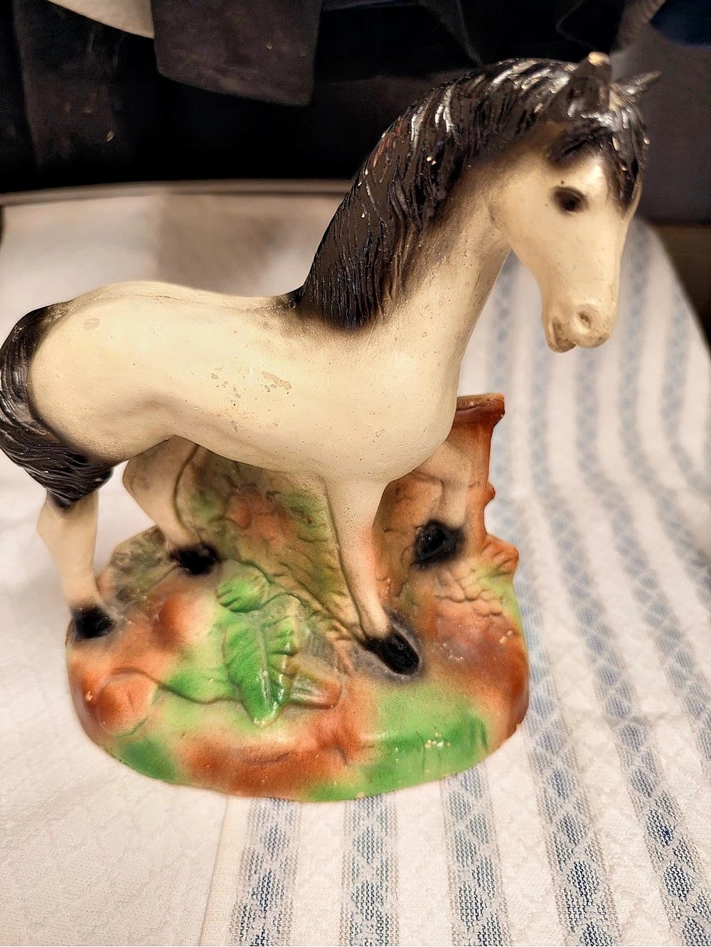 Vintage Horse Figurine Decor, White & Green